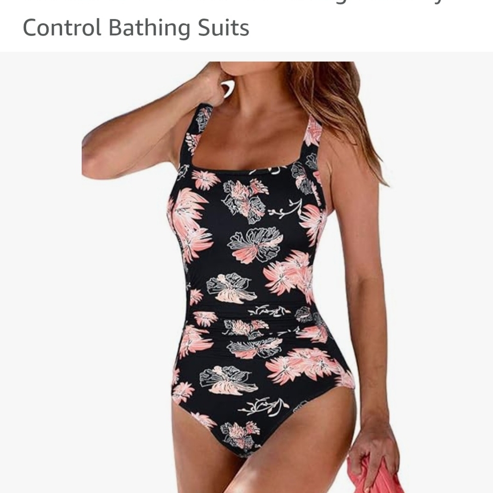 Black and Pink‎ Floral One Piece Swimsuit